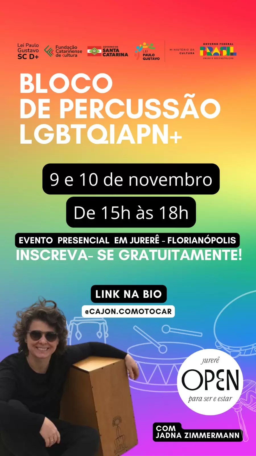 Bloco de Percussão realiza oficina gratuita no Jurerê Open, neste fim de semana