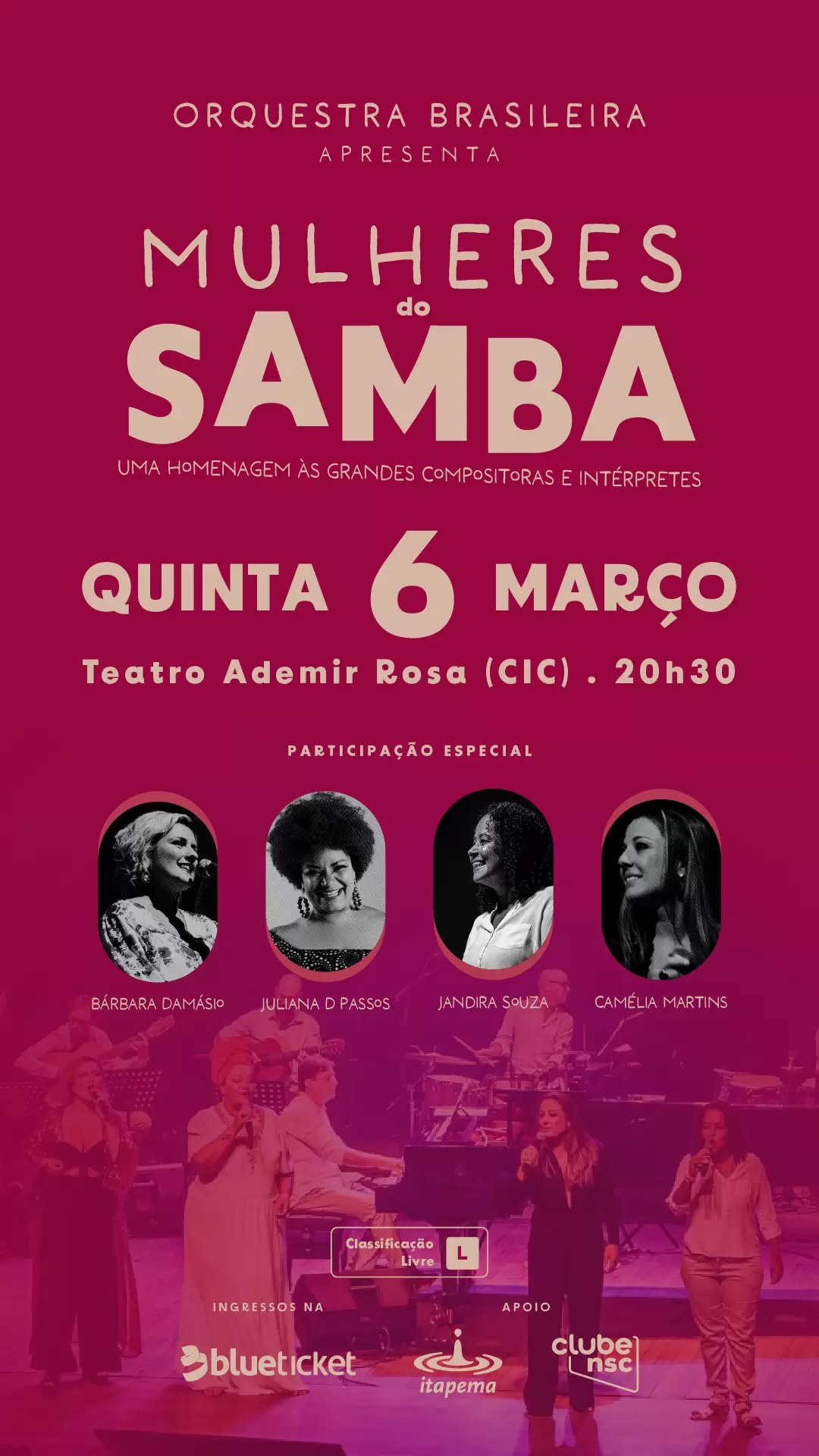 Show “Mulheres do Samba” com a Orquestra Brasileira volta ao palco do CIC dia 6/03