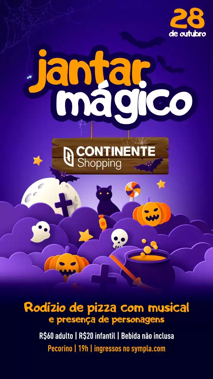 Jantar temático de halloween será promovido nesta sexta no Continente Shopping