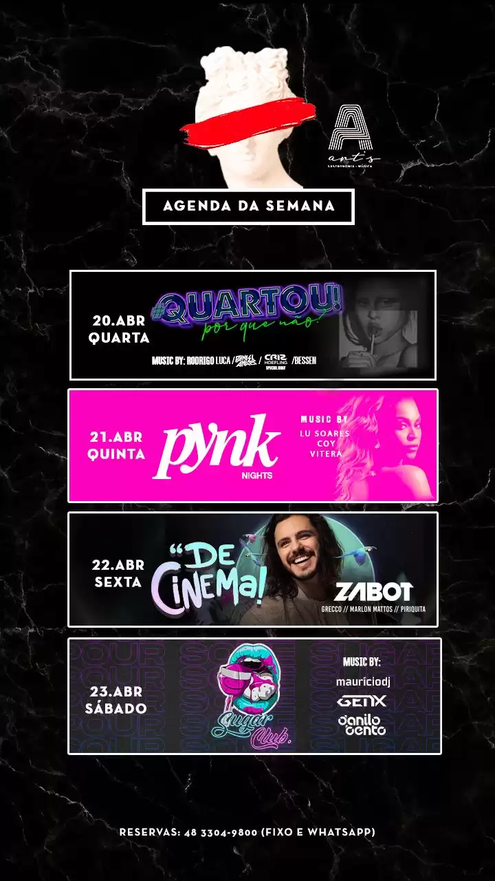 #Quartou, Pynk, De Cinema e Sugar agitam o feriadão no Art’s Gastronomia e Música, em Florianópolis